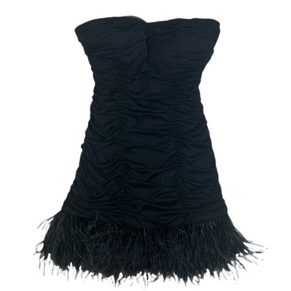 Guess Black Mini Dress, Feather Trim | Size 8 - Picture 1 of 6